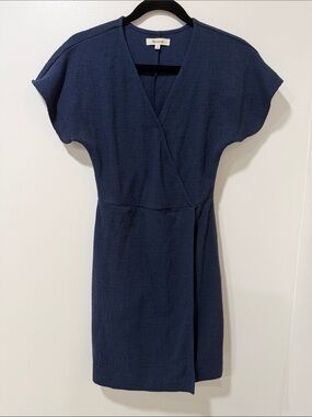 Madewell Navy Textured Wrap-Front Mini Dress